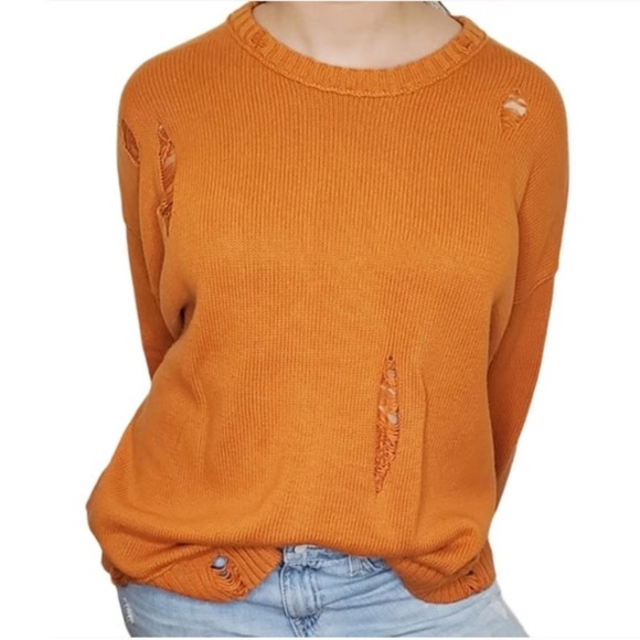 Urban Outfitters Sweaters - Urban Outfitters Unisex Burnt Orange Distressed Sweater Size M
